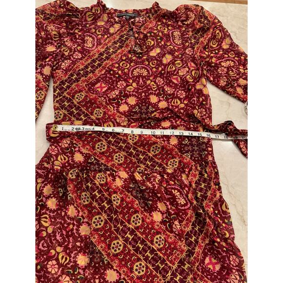 Julia Jordan Maxi Dress Sz 8 Boho Tiered Chiffon Burgundy Floral Long Sleeve - Picture 14 of 16